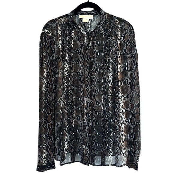 🖤MICHAEL KORS Snakeskin Button Down Sill Blouse Size 12 - Picture 1 of 4